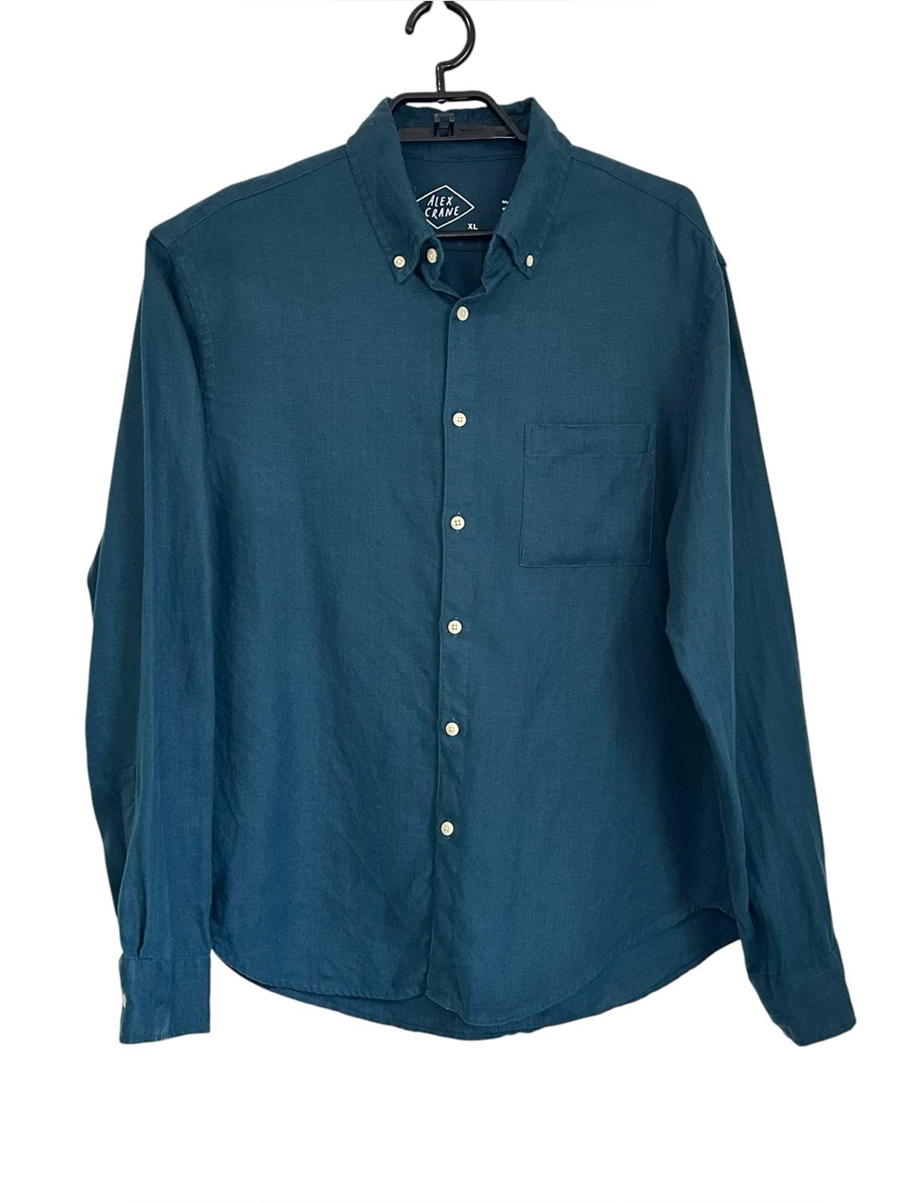 Alex Crane Mens 100% Linen Long Sleeve Button Up Shirt Sz XL Blue Pocket